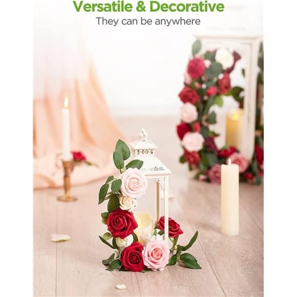 Artificial Flowers, 50 Pcs Faux Flowers Fake Flowers Dark Red Roses - Picture 5 of 7